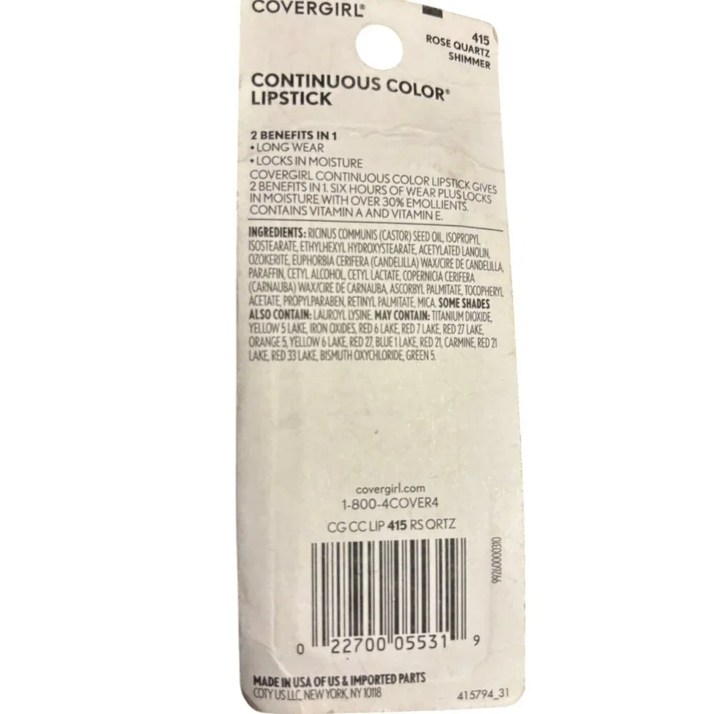 CoverGirl Continuous Color Lipstick, 415 Rose Quartz Shimmer,‎ 0.13 oz